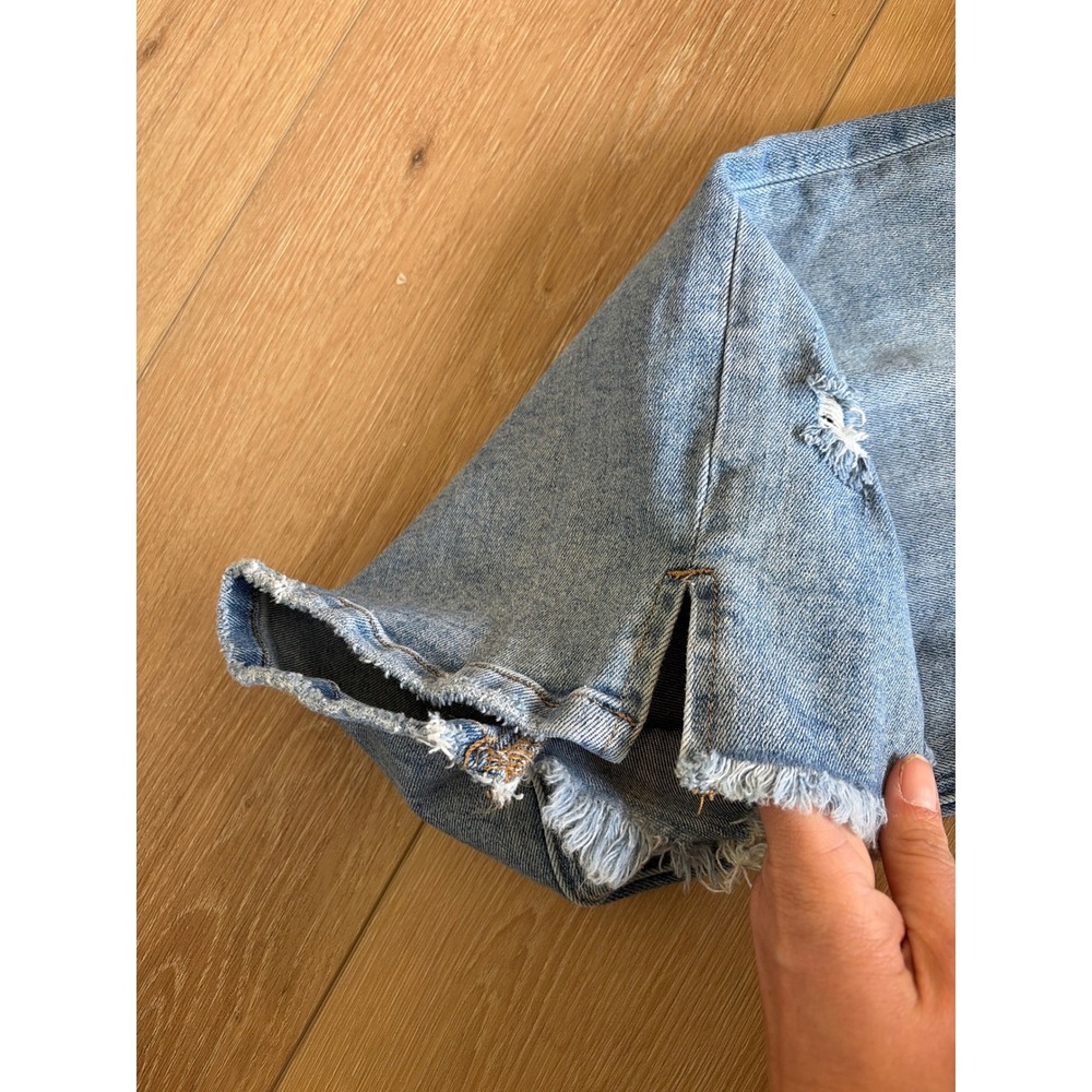 Risen Jeans High Rise Wide Leg Distressed Light Wash Denim RDP5590 Sz 3/26 crop - Picture 6 of 9